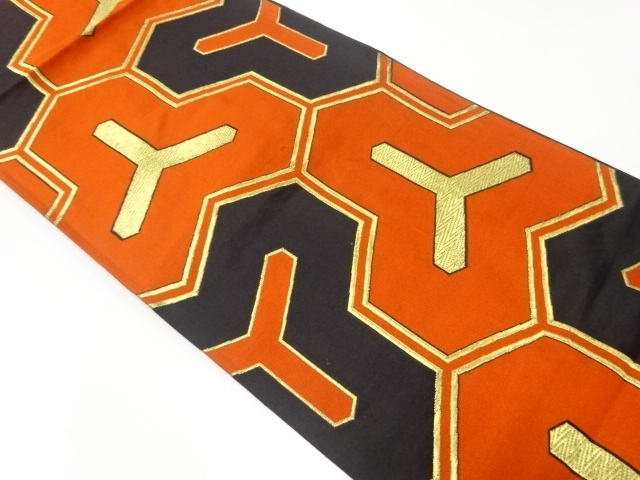 アンティーク　毘沙門亀甲模様織出し袋帯（着用可）